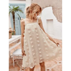 J+j Dresses Cream Textured Polka Dot Dress