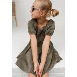 Lia + Lou Olive Green Ribbed Puff Sleeve Dress