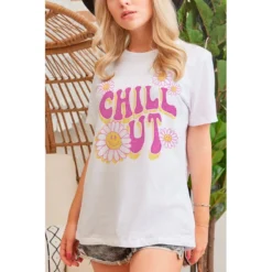 J+j Chill Out Smiley Face White Tee Graphic Tees