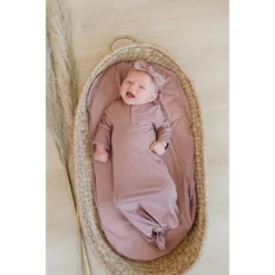 Mebie Baby Dusty Rose Bamboo Knotted Gown Preemie + Newborn