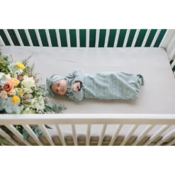 Mebie Baby Sage Alpine Organic Cotton Knotted Gown Preemie + Newborn