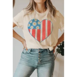 J+j Usa Heart Flower Flag Cream America Tee Graphic Tees