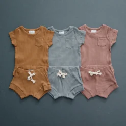 Mebie Baby Mustard Ribbed Shorts Organic Cotton Set