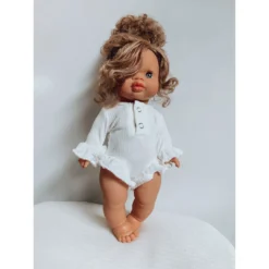 White Long Sleeve Ruffle Minikane Romper