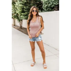 J+j Mauve Scoop Henley Tank Top