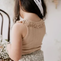 Jamie Kay Tops Chai Caramel Organic Cotton Pointelle Frill Singlet Top
