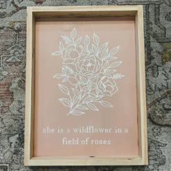 Emrose Decor She Is A Wildflower Floral Bouquet Taupe Sign