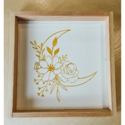 Emrose Mustard Outline Floral Moon Wooden Sign