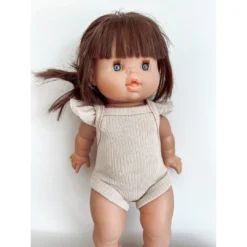 Dolls + Plushies Beige Ribbed Ruffle Sleeve Romper Minikane Doll Clothing