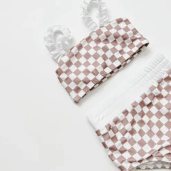 Orcas Lucille Tan Checkered Strap Bandeau Bikini Set