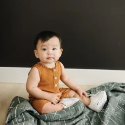 Mebie Baby Rust + White Stripe Ribbed Short Romper