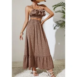 J+j Cheetah Two Piece Top + Skirt Set