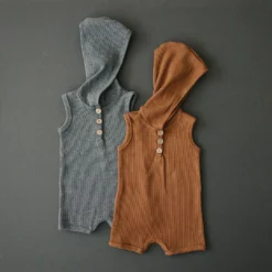 Mebie Baby Charcoal Waffle Hooded Short Romper Overalls + Rompers