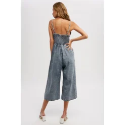 J+j Medium Acid Wash Denim Jumpsuit