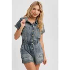 J+j Vintage Blue Denim Button Romper