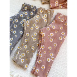 Evelina Apparel Beige Daisy Jersey Leggings Bottoms