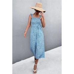 J+j Light Blue Floral Jumpsuit Rompers + Jumpers