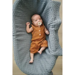 Mebie Baby Rust + White Stripe Ribbed Short Romper