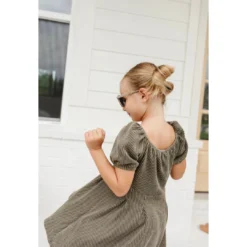 Lia + Lou Olive Green Ribbed Puff Sleeve Dress