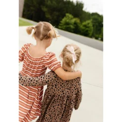 Lia + Lou Rust Striped Ribbed Puff Sleeve Dress