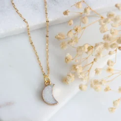 Mesa Blue Druzy Crescent Necklace Necklaces