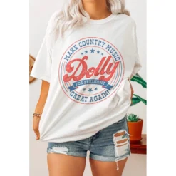 J+j Graphic Tees Dolly For President White Oversized Tee