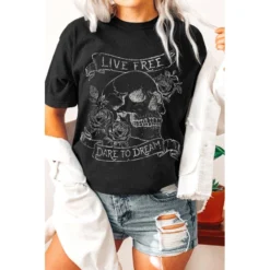 J+j Live Free Black Oversized Tee Graphic Tees