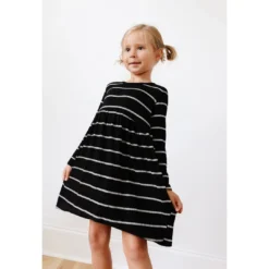 Lia + Lou Black + White Stripe Long Sleeve Dress