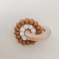Pretty Please Teethers Speckled Almond Reed Teething Ring Rattle Toy Toys