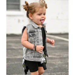 Little Bipsy Outerwear Grey Wash Denim Vest