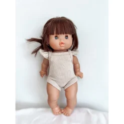 Dolls + Plushies Beige Ribbed Ruffle Sleeve Romper Minikane Doll Clothing