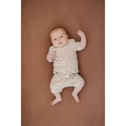 Mebie Baby Two-Piece Sets Honey + White Stripe Organic Cotton Ribbed Shorts Set