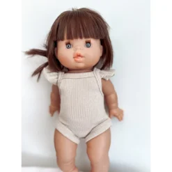 Dolls + Plushies Beige Ribbed Ruffle Sleeve Romper Minikane Doll Clothing