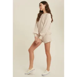 J+j Cream Sweater Lounge Shirt + Shorts Set