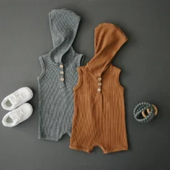 Mebie Baby Overalls + Rompers Honey Waffle Hooded Short Romper