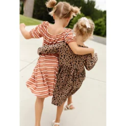 Lia + Lou Rust Striped Ribbed Puff Sleeve Dress