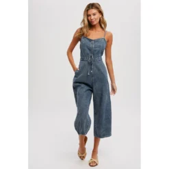 J+j Medium Acid Wash Denim Jumpsuit