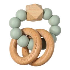 Pretty Please Teethers Toys Eucalyptus Sawyer Xl Teething Ring Rattle Toy