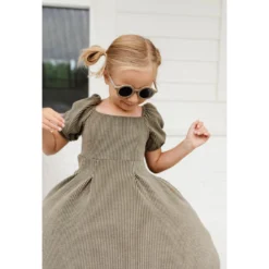 Lia + Lou Olive Green Ribbed Puff Sleeve Dress