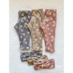 Evelina Apparel Beige Daisy Jersey Leggings Bottoms