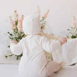 Jamie Kay Headwear Natural Organic Cotton Pointelle Bonnet 14 Jamie Kay Headwear Natural Organic Cotton Pointelle Bonnet