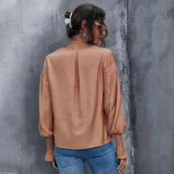 J+j Caramel Lace Textured Cuffed Blouse Tops