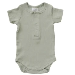 Mebie Baby Sage Organic Cotton Ribbed Snap Onesie