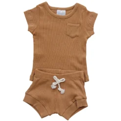 Mebie Baby Mustard Ribbed Shorts Organic Cotton Set