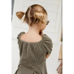 Lia + Lou Olive Green Ribbed Puff Sleeve Dress