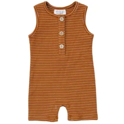 Mebie Baby Rust + White Stripe Ribbed Short Romper
