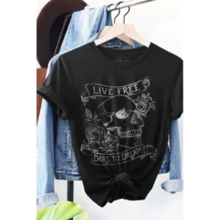 J+j Live Free Black Oversized Tee Graphic Tees