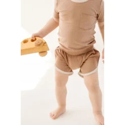 Joss + J Taupe + Cream Ribbed Bamboo Striped Tee Tops