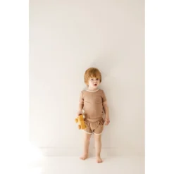 Joss + J Bottoms Taupe + Cream Ribbed Bamboo Track Shorts