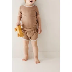 Joss + J Bottoms Taupe + Cream Ribbed Bamboo Track Shorts